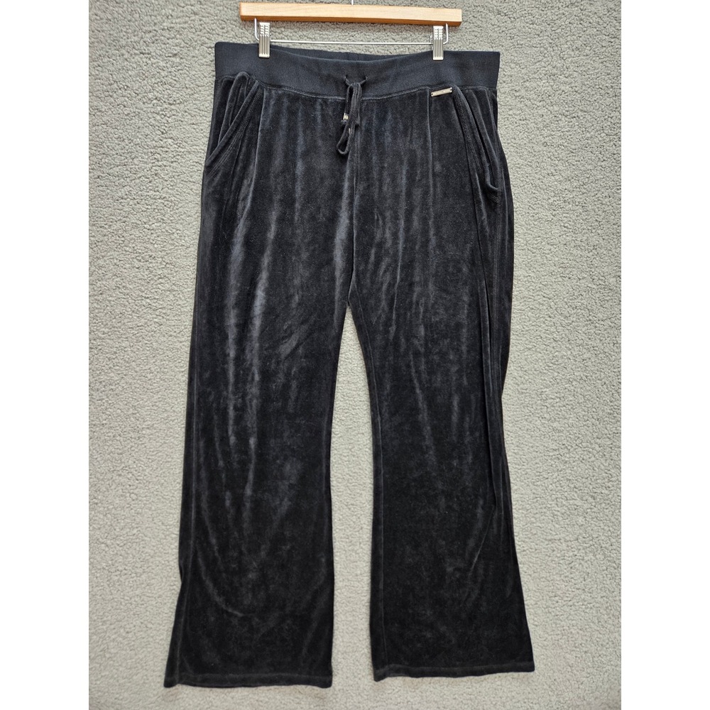 Michael Kors Velour Track Pants XL Black Y2K McBling Wide Leg Loungewear
